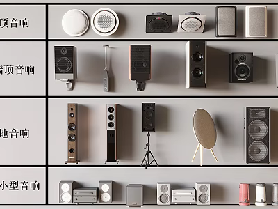 Headphones and Speakers Assorted Types Ceiling Floor Small Modern Designs 3d model