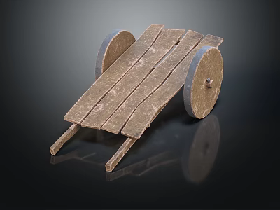 Rustic Wooden Cart With Spoked Wheels And Flat Planks Design 3d model