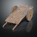 Rustic Wooden Cart With Spoked Wheels And Flat Planks Design 3d model