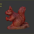 Wooden Squirrel Sculpture Holding Nuts With Detailed Carved Fur And Base