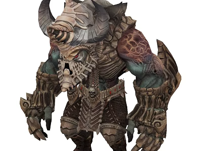 Mythical Game And Movie Character With Horns Armor Scales And Muscular Design 3d model