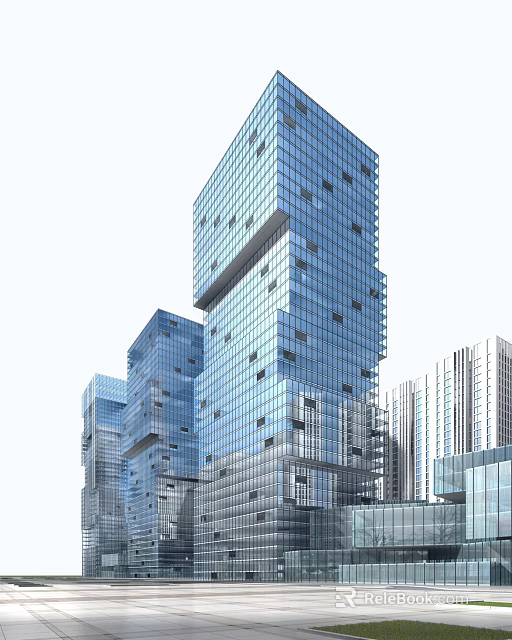 Modern High Rise Office Building With Glass Facade And Geometric Architecture Design 3d model 