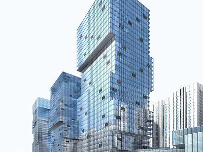 Modern High Rise Office Building With Glass Facade And Geometric Architecture Design 3d model