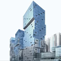 Modern High Rise Office Building With Glass Facade And Geometric Architecture Design