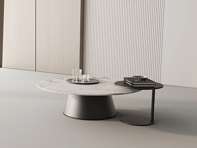 Modern Sofa Coffee Table Set Featuring Marble Top Metal Base And Side Table 3d model