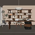 Antique Study Bookcase Desk Stool Books Chandelier Bookshelf Storage Rack 3d model