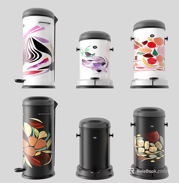 Public Trash Bins With Colorful Decorative Patterns And Various Designs 3d model