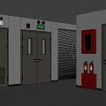 Interior Of Building Corridor With Doors Fire Extinguishers Exit Sign And Fire Hydrant