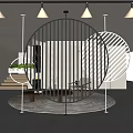Modern Interior With Circular Black And White Room Dividers Staircase And Plants
