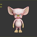 White Cartoon Creature Character With Big Pink Ears Red Nose And Angry Expression 3d model
