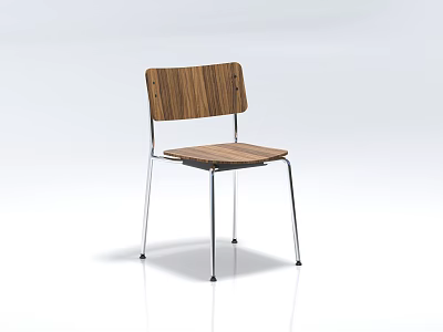 Modern Simple Dining Chair With Wooden Seat Backrest And Metal Legs Structure 3d model