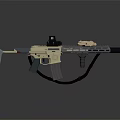 Tactical Beige Rifle With Scope And Tactical Accessories On Rail System