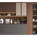 Modern Wine Cabinet Design With Wooden Gray Cabinets Open Shelves And Decorative Lighting