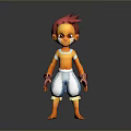 Animated Game Movie Character With Red Hair Orange Skin White Blue Shorts And Wrist Guards 3d model