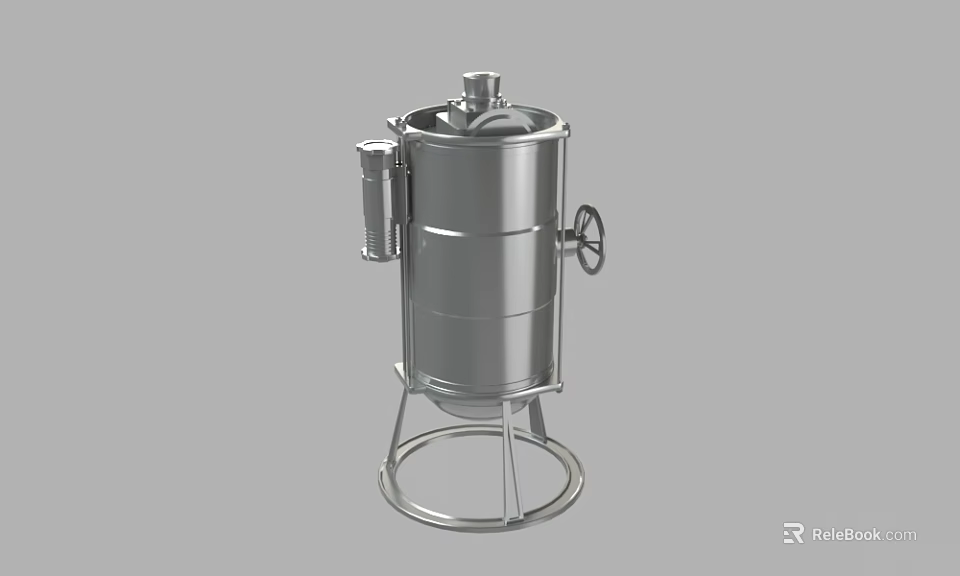 Industrial Stainless Steel Tank Equipment with Support Stand Lid and Side Handle 3d model 