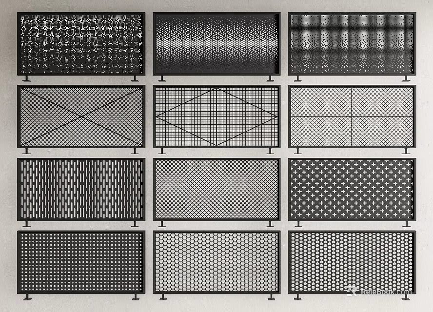 Various Stylish Metal Fencing Designs With Grid Patterns And Geometric Shapes 3d model 