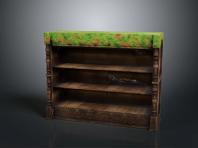 Wooden Decorative Shelf With Green Patterned Top And Carved Multiple Shelves 3d model