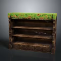 Wooden Decorative Shelf With Green Patterned Top And Carved Multiple Shelves