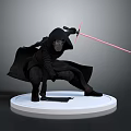 Game Movie Character In Black Cloak With Mask Holding Red Lightsaber Crouching On White Base