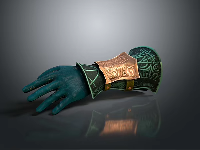 Detailed Ornate Green Glove With Golden Bracer And Intricate Decorative Patterns 3d model