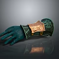 Detailed Ornate Green Glove With Golden Bracer And Intricate Decorative Patterns