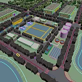 Aerial View of Modern Industrial Plant With Landscaped Surroundings Water Facilities and Storage Tanks