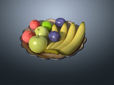 fruit plate banana red apple green apple plum 3d model