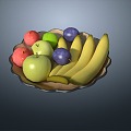 fruit plate banana red apple green apple plum 3d model