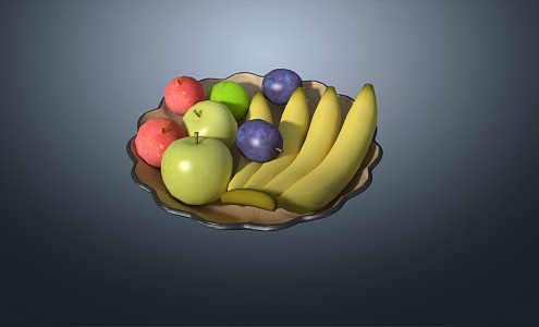 fruit plate banana red apple green apple plum 3d model