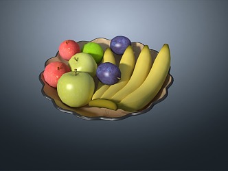 fruit plate banana red apple green apple plum 3d model