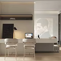 Modern Living And Dining Room With White Sofa Floor Lamp Armchair And City View Window