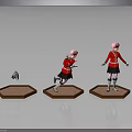 Pink Haired Character And Small Creature On Hexagonal Bases Red Coat Black Skirt Various Poses