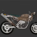 Rusted Vintage Motorcycle With Green Seat Silver Exhaust Black Tires And Metallic Body