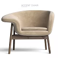 Comfortable Modern Leisure Chair with Beige Suede Upholstery Curved Backrest and Wooden Legs