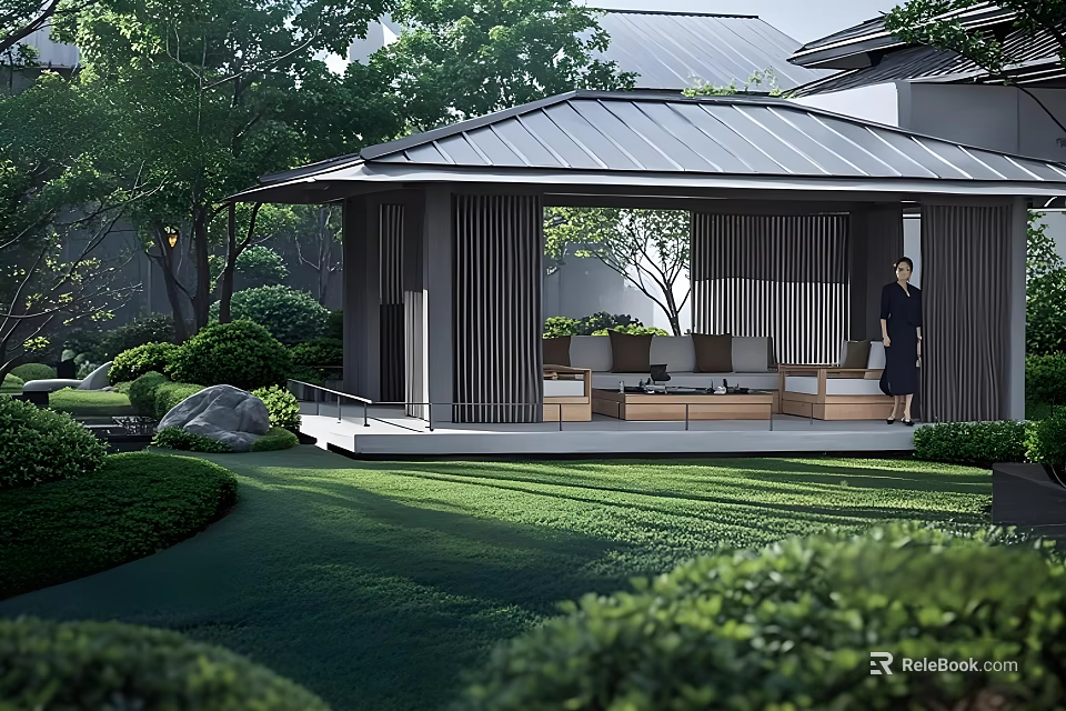Ancient Architecture Traditional Pavilion With Wooden Beams And Lush Green Surroundings 3d model 