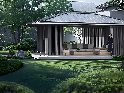 Ancient Architecture Traditional Pavilion With Wooden Beams And Lush Green Surroundings 3d model