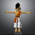 Anime Character Figure With Spiky Black Hair Orange Sash White Pants And Arms Outstretched