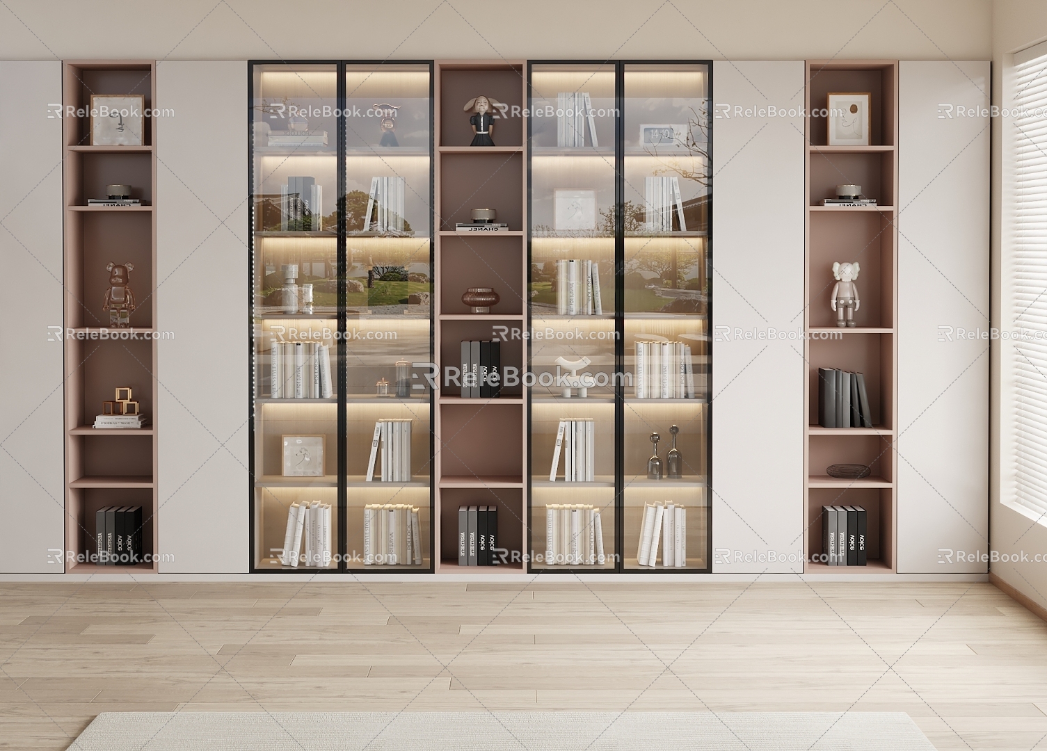 Modern Bookcase Cream Decorative Cabinet model