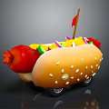 Cute Puppy Shaped Hot Dog Cart With Sesame Seeds And Vegetable Toppings