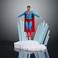 Superman Character With Red Cape Standing On Platform With Transparent Pillars And Gray Background