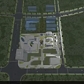 Aerial View Planning of Urban Complex with Buildings Green Spaces and Roads