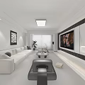Bright Modern Minimalist Living Room With Comfortable Sofa Coffee Table And Large Wall Mounted Television