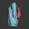 Light Blue Casual Sweater With Pink Shoulder Straps And Long Sleeves Fashion Design