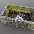 Mossy Stone Rectangular Planter With Soil And Fallen Leaves For Garden Decor