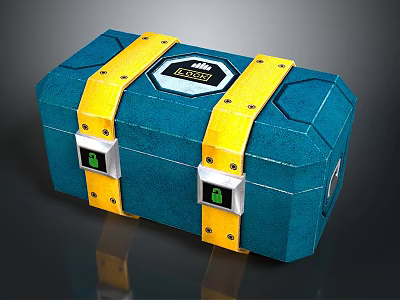 Practical Blue Storage Box With Yellow Straps Secure Locks Project Label For Daily Use 3d model