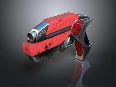 Red Futuristic Weapon With Metal Components And Worn Design Details 3d model