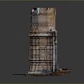 Ancient Architectural Model of Intricate Stone Tower with Layered Structure and Base