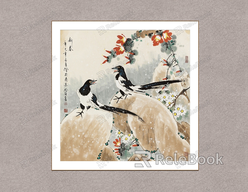 Decorative Painting New Year Yu Jigao Flower and Bird Painting Traditional Chinese Painting model