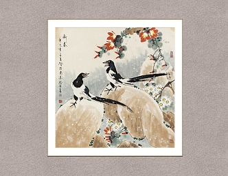 Decorative Painting New Year Yu Jigao Flower and Bird Painting Traditional Chinese Painting 3d model