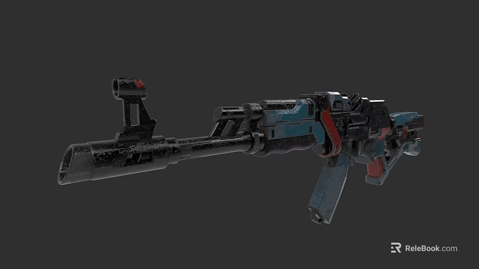 Sci Fi Tactical Rifle With Blue Red Black Color And Mounted Sight Design 3d model 